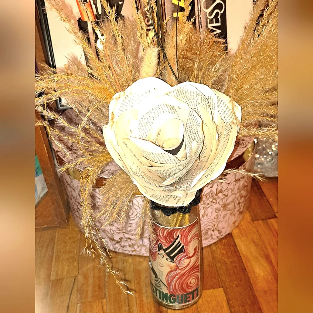 One Of A Kind. Handmade Art Deco Vase with Dried Floral Arrangement.